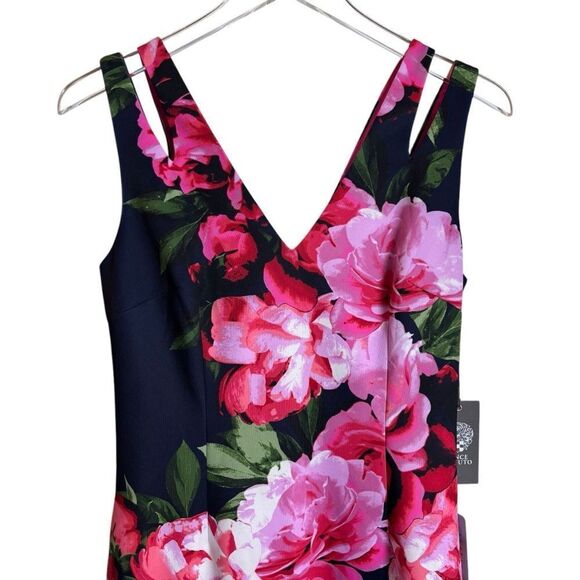 Vince Camuto Navy & Pink Floral Sheath Dress Knee Length Size 6 NEW Office Work - Picture 3 of 16